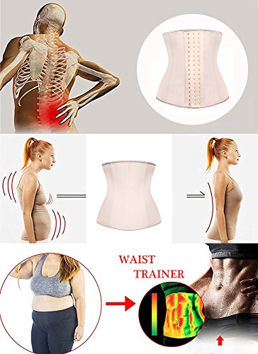 SHAPERX Mujeres Látex Entrenador Cintura Alta Corsé Underbust Reloj de Arena Perder Peso Cincher Shaper,UK-DT1999-Beige-L