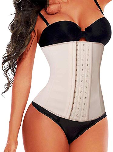 SHAPERX Mujeres Látex Entrenador Cintura Alta Corsé Underbust Reloj de Arena Perder Peso Cincher Shaper,UK-DT1999-Beige-L