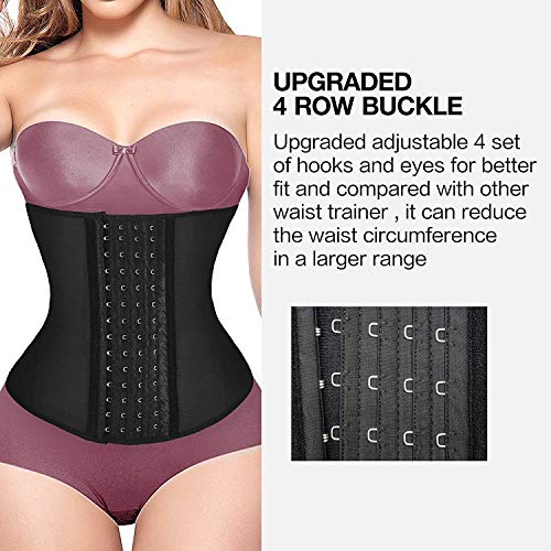 SHAPERX Waist Cincher, Mujer Corsé Latex Entrenador de Cintura Negro Reductoras de Cinturón Underbust Bustier Pérdida de Peso,UK-DT11788-Black-S