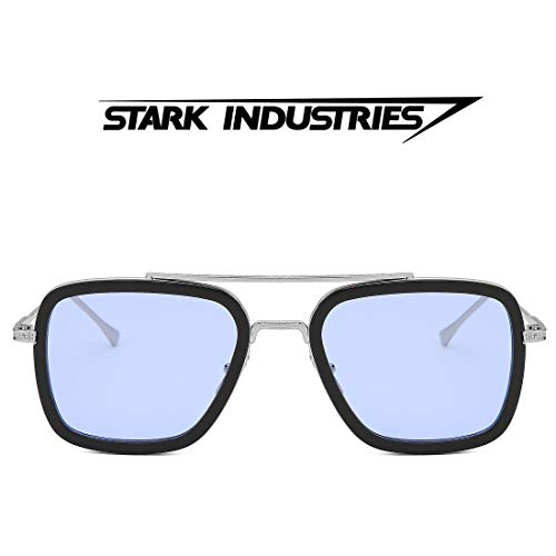 SHEEN KELLY Retro Gafas de sol Tonny Stark Marco de metal para hombres mujeres Gafas de sol Iron Man cuadradas