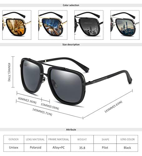 SHEEN KELLY Retro La Plaza de Gran Piloto Gafas de sol Polarizados Hombres de Metal Marrón/negro/plata.