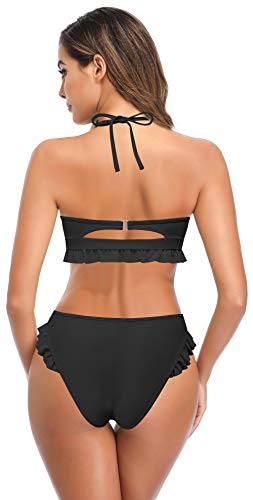 SHEKINI Conjunto De Bikini Bandeau Para Mujer Con Volantes Braguitas De Bikini De Cintura Baja Mankini De 2 Piezas Traje De BañO Acolchado Para Pechos Grandes Bikini De Playa Con Apariencia Envolvente