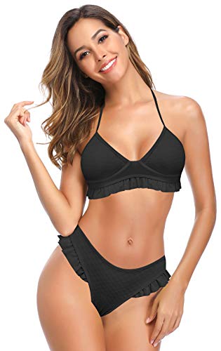 SHEKINI Conjunto De Bikini Bandeau Para Mujer Con Volantes Braguitas De Bikini De Cintura Baja Mankini De 2 Piezas Traje De BañO Acolchado Para Pechos Grandes Bikini De Playa Con Apariencia Envolvente