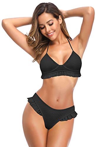 SHEKINI Conjunto De Bikini Bandeau Para Mujer Con Volantes Braguitas De Bikini De Cintura Baja Mankini De 2 Piezas Traje De BañO Acolchado Para Pechos Grandes Bikini De Playa Con Apariencia Envolvente