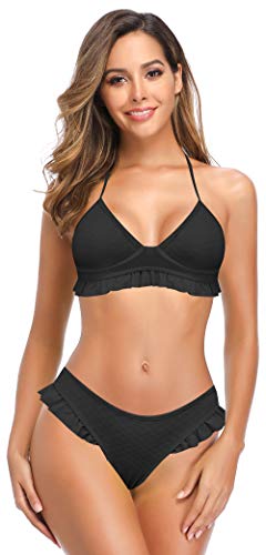 SHEKINI Conjunto De Bikini Bandeau Para Mujer Con Volantes Braguitas De Bikini De Cintura Baja Mankini De 2 Piezas Traje De BañO Acolchado Para Pechos Grandes Bikini De Playa Con Apariencia Envolvente