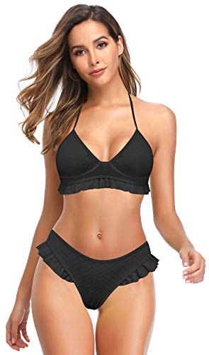 SHEKINI Conjunto De Bikini Bandeau Para Mujer Con Volantes Braguitas De Bikini De Cintura Baja Mankini De 2 Piezas Traje De BañO Acolchado Para Pechos Grandes Bikini De Playa Con Apariencia Envolvente