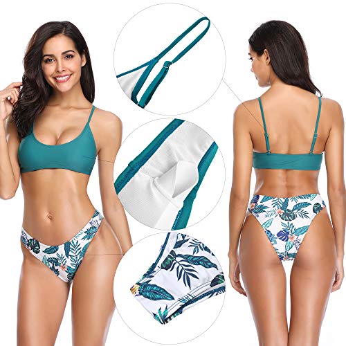 SHEKINI Mujer Dos Piezas Bikinis Mujer Push up Bikini Brasileño con Relleno Traje de Baño Bañador de Moda Bañadores de Mujer Top y Tanga(X-Large, Verde Oscuro)