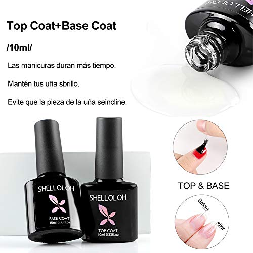 Shelloloh 8PCS Esmalte Semipermanente Uñas de Gel Soak off 10ml Nail Dryer 36W UV/LED Lámpara Uñas Capa Base Capa Superior Pedicura Manicura Kit