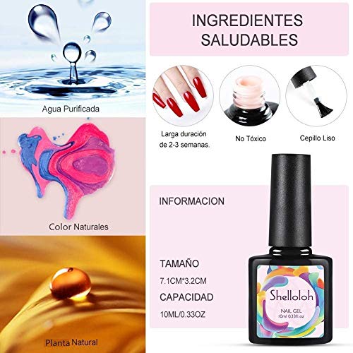 Shelloloh 8PCS Esmalte Semipermanente Uñas de Gel Soak off 10ml Nail Dryer 36W UV/LED Lámpara Uñas Capa Base Capa Superior Pedicura Manicura Kit