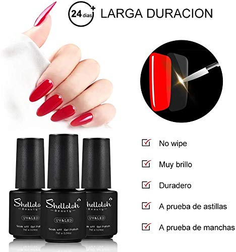 Shelloloh Kit de Gel de 10pcs Semipermanente Uñas 36W Lámpara LED/UV Uñas Profesional Maquillaje Uñas Pulidor De Uñas Electric Profesional Manicura con 3pcs UV GEL Extension Gel de Unas Base Top Kit