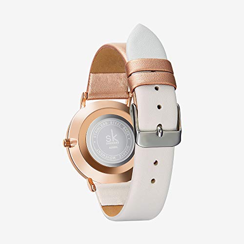 SHENGKE Relojes de Mujer Banda de Cuero Relojes de Cuarzo Vestido para Mujer Reloj de Pulsera