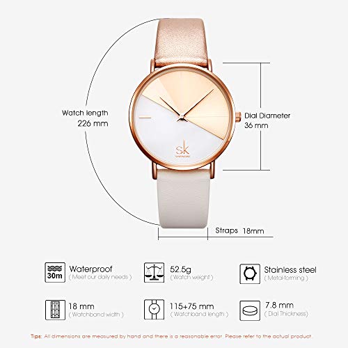 SHENGKE Relojes de Mujer Banda de Cuero Relojes de Cuarzo Vestido para Mujer Reloj de Pulsera