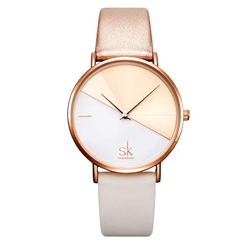 SHENGKE Relojes de Mujer Banda de Cuero Relojes de Cuarzo Vestido para Mujer Reloj de Pulsera