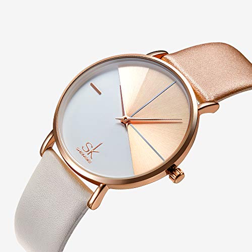 SHENGKE Relojes de Mujer Banda de Cuero Relojes de Cuarzo Vestido para Mujer Reloj de Pulsera