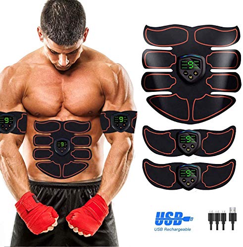 SHENGMI Electroestimulador Muscular Abdominales Cinturón,Masajeador Eléctrico Cinturón con USB de 6 Modos de Simulación,10 Niveles Diferentes