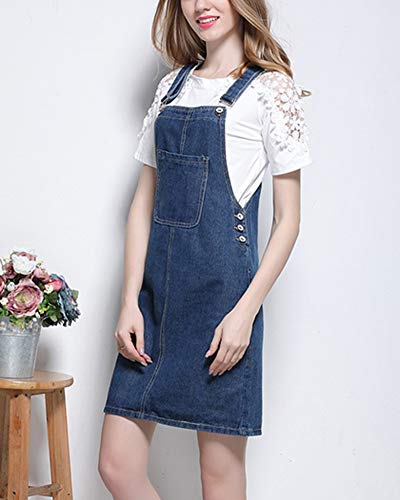 Shengwan Vestido Peto Vaquero Mujer Corta Denim Vestido Strappato Dungaree Monos Peto de Falda Azul Oscuro 2XL