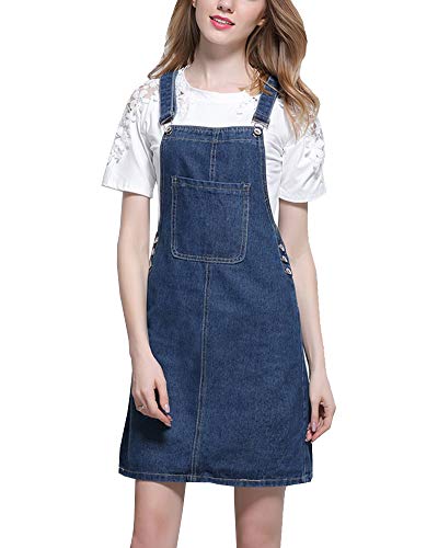 Shengwan Vestido Peto Vaquero Mujer Corta Denim Vestido Strappato Dungaree Monos Peto de Falda Azul Oscuro 2XL