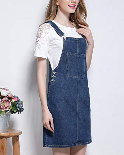 Shengwan Vestido Peto Vaquero Mujer Corta Denim Vestido Strappato Dungaree Monos Peto de Falda Azul Oscuro 2XL