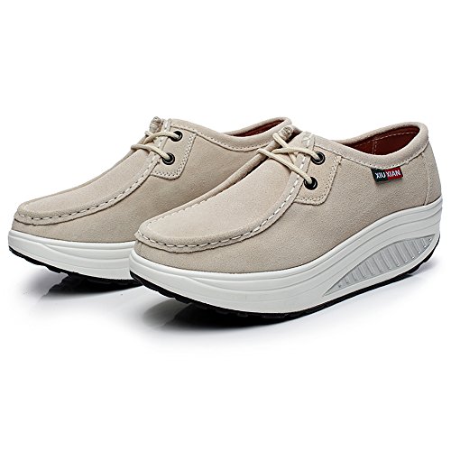Shenn Mujer Plataforma Calzo Aptitud para Caminar Beige Ante Cuero Entrenadores Zapatos 1061 EU41.5