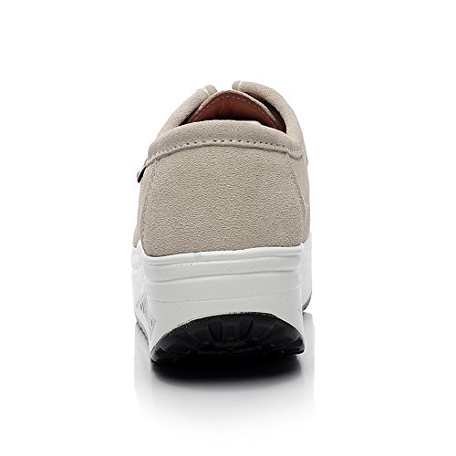 Shenn Mujer Plataforma Calzo Aptitud para Caminar Beige Ante Cuero Entrenadores Zapatos 1061 EU41.5