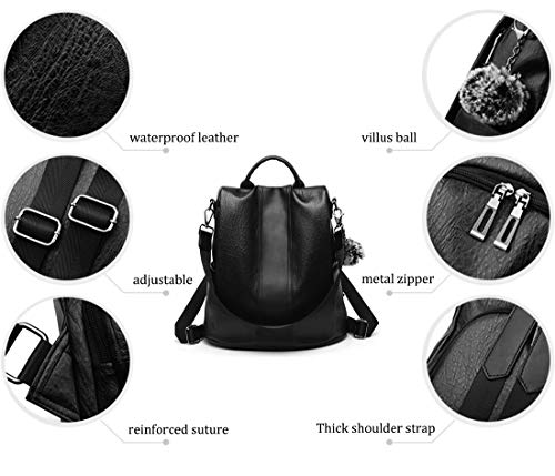 shepretty Mochila Cuero antirrobo Impermeable para Mujer, 12911Negro