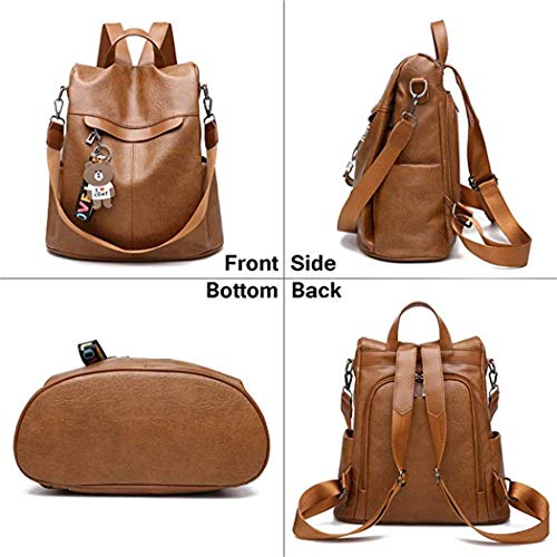 shepretty Mochila Cuero antirrobo Impermeable para Mujer,0298PU,marrón