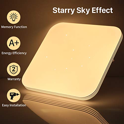 SHILOOK Plafón Led Techo Cuadrado Regulable con Mando a Distancia, 24W Lámpara para Habitación Cocina Salón Dormitorio Infantil, 3000K-6500K, Superficie 33cm