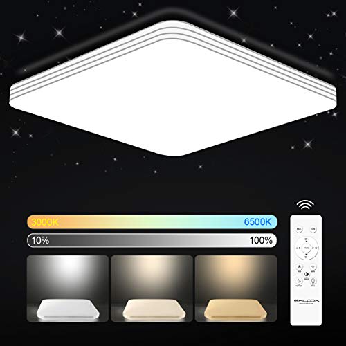SHILOOK Plafón Led Techo Cuadrado Regulable con Mando a Distancia, 24W Lámpara para Habitación Cocina Salón Dormitorio Infantil, 3000K-6500K, Superficie 33cm
