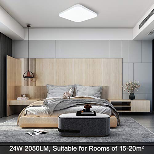 SHILOOK Plafón Led Techo Cuadrado Regulable con Mando a Distancia, 24W Lámpara para Habitación Cocina Salón Dormitorio Infantil, 3000K-6500K, Superficie 33cm