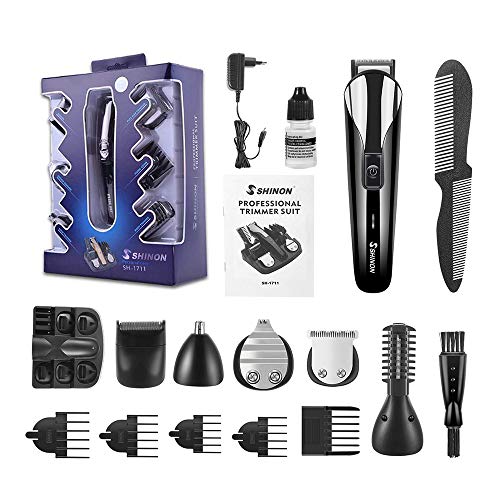 Shinon Cortapelos Profesional Hombre, 6 en 1 Set de Afeitado Multifunción Cortador Pelo Cortadora de Pelo Recargable Máquina Afeitar Recortadora de Barba/Cara/Cuerpo/Nariz/Orejas/Ceja,Negro