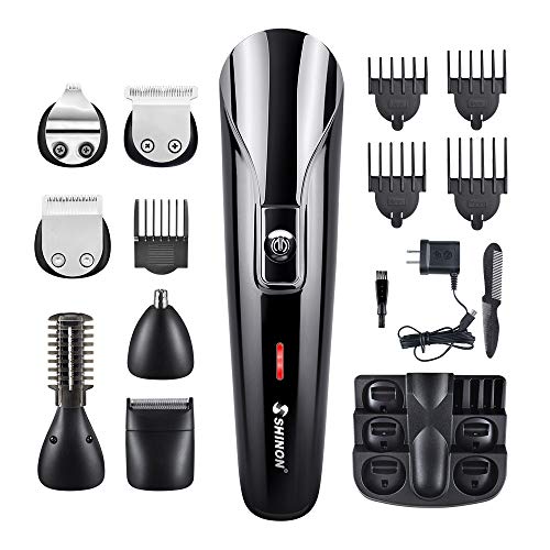 Shinon Cortapelos Profesional Hombre, 6 en 1 Set de Afeitado Multifunción Cortador Pelo Cortadora de Pelo Recargable Máquina Afeitar Recortadora de Barba/Cara/Cuerpo/Nariz/Orejas/Ceja,Negro