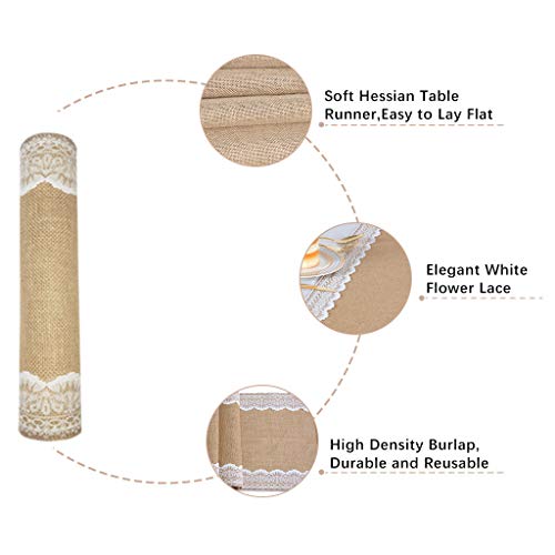 ShinyBeauty Camino de Mesa de arpillera Camino de Mesa de Yute Rollo de arpillera Camino de Mesa de Comedor Camino de Mesa de jardín de 12x108 Pulgadas para decoración de cumpleaños de Boda D515