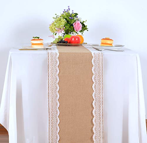 ShinyBeauty Camino de Mesa de arpillera Camino de Mesa de Yute Rollo de arpillera Camino de Mesa de Comedor Camino de Mesa de jardín de 12x108 Pulgadas para decoración de cumpleaños de Boda D515