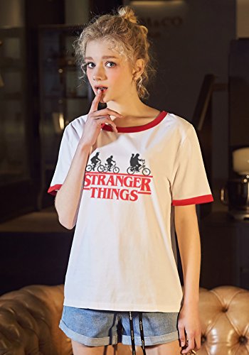 Shirt Ringer tee Stranger Things Camiseta Mejores Amigas Best Friend Impresión T-Shirt Manga Corta1 Pieza Retro Regalo Camisa Cuello Redondo Verano para Mujer(Rojo,S)