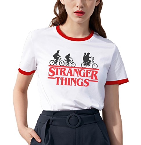 Shirt Ringer tee Stranger Things Camiseta Mejores Amigas Best Friend Impresión T-Shirt Manga Corta1 Pieza Retro Regalo Camisa Cuello Redondo Verano para Mujer(Rojo,S)