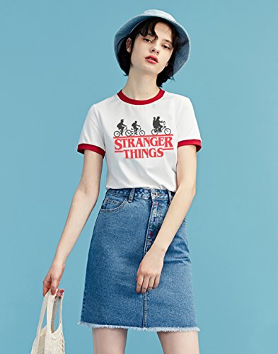 Shirt Ringer tee Stranger Things Camiseta Mejores Amigas Best Friend Impresión T-Shirt Manga Corta1 Pieza Retro Regalo Camisa Cuello Redondo Verano para Mujer(Rojo,S)