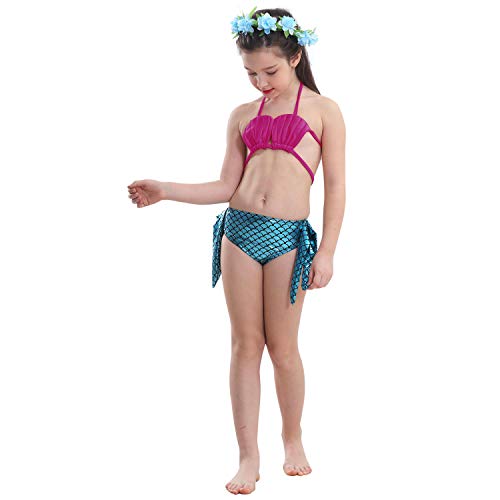 ShiyiUP 3pcs Traje de Baño de Cuello Hálter con Cola de Sirena Bikini Set para Niña