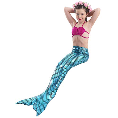 ShiyiUP 3pcs Traje de Baño de Cuello Hálter con Cola de Sirena Bikini Set para Niña