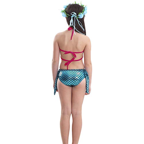 ShiyiUP 3pcs Traje de Baño de Cuello Hálter con Cola de Sirena Bikini Set para Niña