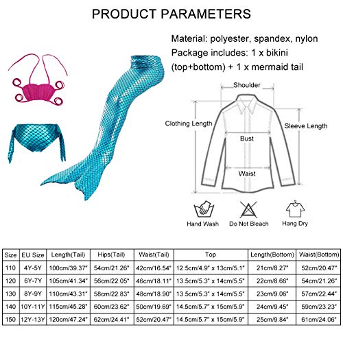 ShiyiUP 3pcs Traje de Baño de Cuello Hálter con Cola de Sirena Bikini Set para Niña