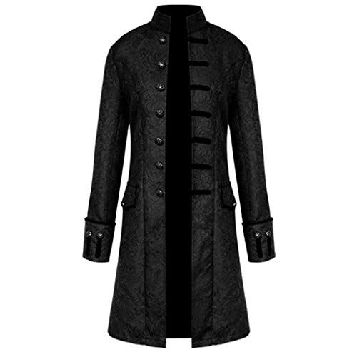 SHOBDW Hombres Cardigans Talla Grande Invierno Cálido Sólido Stand Collar Vintage Tailcoat Chaqueta Rompevientos Abrigo Outwear Botones Retro Abrigos Largos Trajes y Blazers(B-Negro,L)