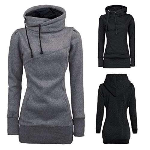 SHOBDW Mujer Liquidación Venta Sudadera con Capucha para de Color sólido Casual Fit Recta Invierno Manga Larga Tops Abrigos Chaqueta Sexy Vestidos Delgados (M, S-Gris)