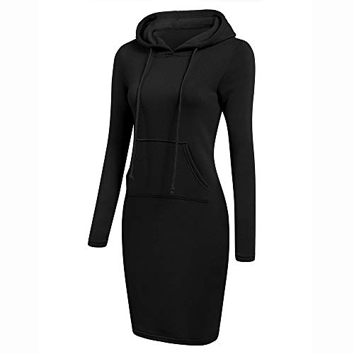 SHOBDW Mujer Liquidación Venta Sudadera con Capucha para de Color sólido Casual Fit Recta Invierno Manga Larga Tops Abrigos Chaqueta Sexy Vestidos Delgados(Negro,L)