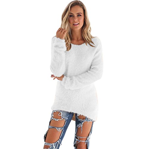 SHOBDW Mujer Suéter para Mujer Cuello Redondo Cárdigan Ocasional Sólido Suelto Otoño Invierno Tops de Manga Larga Cálido Prendas de Punto Jersey Jerséis Blusa Abrigo Vestido(Blanco,S)