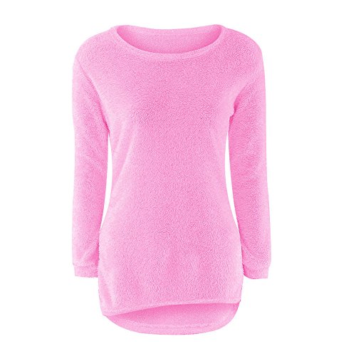 SHOBDW Mujer Suéter para Mujer Cuello Redondo Cárdigan Ocasional Sólido Suelto Otoño Invierno Tops de Manga Larga Cálido Prendas de Punto Jersey Jerséis Blusa Abrigo Vestido(Rosa Caliente,S)