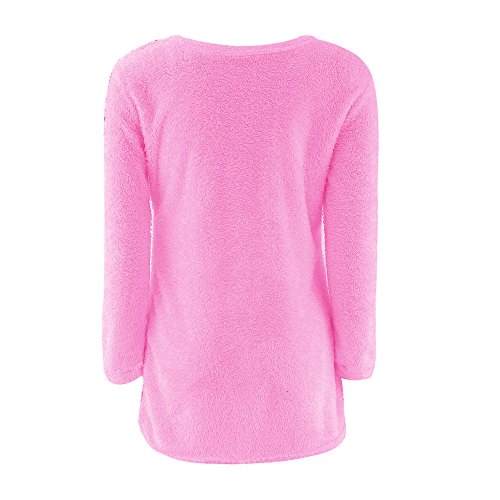 SHOBDW Mujer Suéter para Mujer Cuello Redondo Cárdigan Ocasional Sólido Suelto Otoño Invierno Tops de Manga Larga Cálido Prendas de Punto Jersey Jerséis Blusa Abrigo Vestido(Rosa Caliente,S)