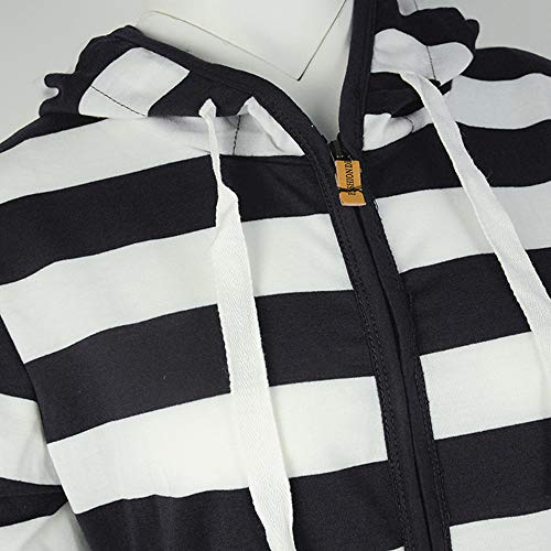 SHOBDW Mujeres Cremallera Camisetas de Manga Larga Sudadera con Capucha a Rayas Abrigos de Invierno Chaqueta de Mujer Casual Jerséis Delgados Outwear (Negro,L)
