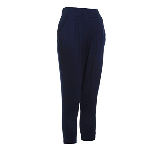 SHOBDW Pantalones de Mujers Tallas Grandes, Anchos con lanura Abocinado Anchos Pierna Cintura elástica de Cintura Alta Pantalones de Mujer (2XL, Azul Marino)