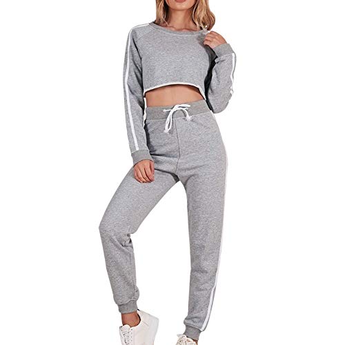 SHOBDW Sudadera con Capucha para Mujer Diaria Conjunto de Dos Piezas Patchwork Invierno Chaqueta de Manga Larga Trajes Deportivos Chándales Pantalones de chándal 2PCS (L, D-Gris)