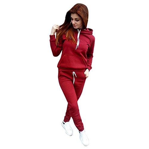 SHOBDW Sudadera con Capucha para Mujer Diaria Conjunto de Dos Piezas Patchwork Invierno Chaqueta de Manga Larga Trajes Deportivos Chándales Pantalones de chándal 2PCS (S, W-Rojo)